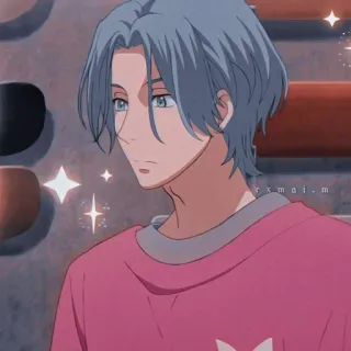 🔵 a86b622d 动漫人物, 数字艺术, 卡通, 粉色衬衫, 蓝色头发 telegram sticker