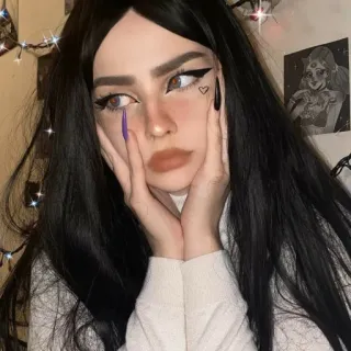 🍷 1d37e653 Frau, schwarze Haare, Make-up, Porträt, Schönheit telegram sticker