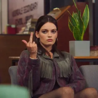 🥂 3da36c29 Maeve Wiley Sex Education mittelfinger, unhöflich, fernseher, porträt, sitzend telegram sticker