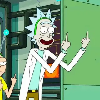🥂 aee6bf0d Rick Sanchez Rick and Morty Stinkefinger, Cartoon, Animation für Erwachsene, Wissenschaftler, beleidigende Geste telegram sticker