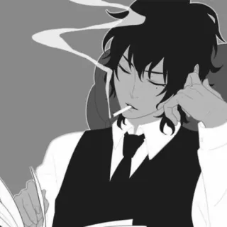 🚬 20a3e0a4 สูบบุหรี่, บุหรี่, ผู้ชาย, ภาพประกอบ, ขาวดำ, นั่ง telegram sticker