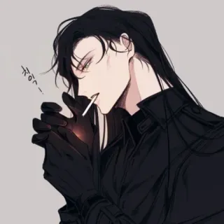 🚬 768a2303 첕 ผู้ชาย, บุหรี่, ผมดำ, ถุงมือ, อนิเมะ, สูบบุหรี่ telegram sticker