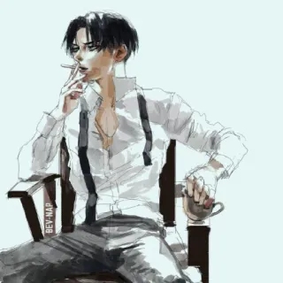 🚬 af3c301a Levi Ackerman Attack on Titan BEV-NAP อนิเมะ, สูบบุหรี่, ผู้ชาย, นั่ง, ภาพเหมือน telegram sticker