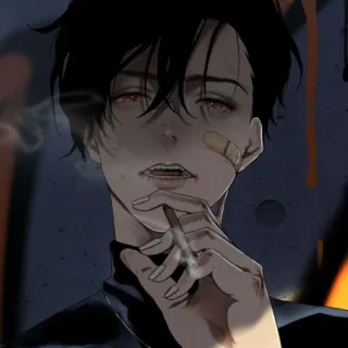 🚬 dcd7cae9 อนิเมะ, สูบบุหรี่, บุหรี่, ผู้ชาย, มืด, ศิลปะ telegram sticker