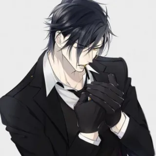 🚬 f032147c อนิเมะ, ตัวละคร, ผู้ชาย, ชุดทางการ, ถุงมือ, ศิลปะ, ภาพประกอบ telegram sticker