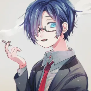 🚬 59198ff9 Anime, Anak laki-laki, Rokok, Kacamata, rambut biru, Merokok telegram sticker