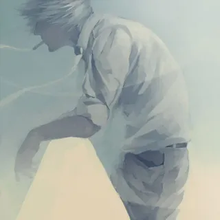 🚬 6cf91c1e pria, merokok, rokok, kemeja putih, bersandar telegram sticker