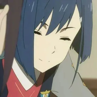 ✨ f45fe48d Ichigo Darling in the Franxx Аниме, Ичиго, голубые волосы, Darling in the Franxx, улыбка telegram sticker