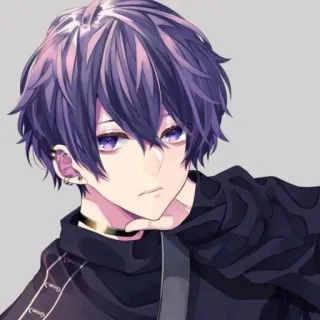 😐 19ba2136 Anime, Ragazzo Anime, Capelli viola, Orecchini, Girocollo, Felpa con cappuccio, Carino, Bello telegram sticker