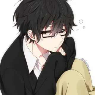 😒 27966b19 Anime, Ragazzo, Occhiali, Cartone animato, Illustrazione, Studente, Triste telegram sticker