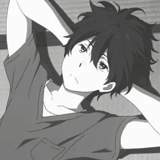 🙁 44203036 Anime, Ragazzo, Rilassato, Bianco e nero telegram sticker