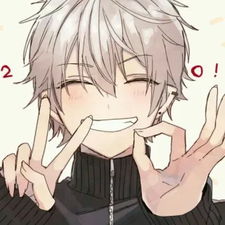 😁 52687fde ragazzo anime, sorridente, carino, segno di pace, opera d'arte telegram sticker