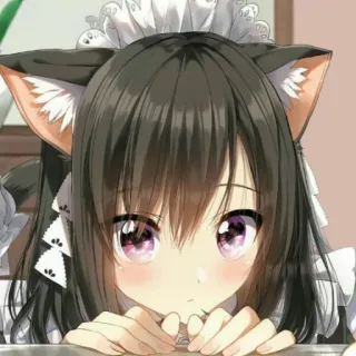 😶 585a0e32 Anime, Manga, Nekomimi, Maid, Carino, Kawaii, Illustrazione, Arte digitale telegram sticker