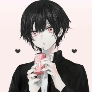 🥺 6a3c03b2 Anime, Ragazzo, Capelli neri, Occhi rossi, Bere, Carino, Cuori telegram sticker