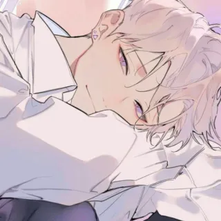 🙂 75694fed Anime, Ragazzo, Manga, Occhi viola, Capelli bianchi, Camicia bianca, Sdraiato telegram sticker