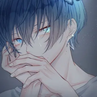 😢 a1c168b1 anime, ragazzo, pianto, triste, capelli blu, lacrime, arte telegram sticker