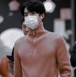 🐺 6391b2ad 사람, 마스크, 이어폰, 스웨터, 인물 사진 whatsapp sticker