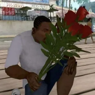 🤨 cef0cd39 CJ Grand Theft Auto: San Andreas CJ, Grand Theft Auto, San Andreas, flowers, video game telegram sticker