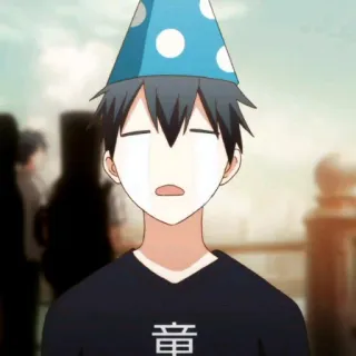 🗝 e15fb186 童 アニメ, 少年, パーティー帽子, 悲しい, 泣く, 少年 telegram sticker