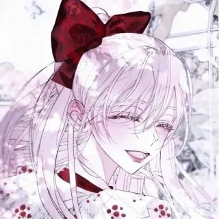💭 2e654893 Gadis anime, Rambut putih, Pita merah, Wanita, Potret, Kartun whatsapp sticker
