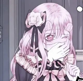 💭 647bcb74 Anime, Gadis, Pita, Pita, Imut, Rambut Pink, Merona, Satu Mata whatsapp sticker