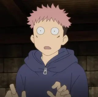 😦 c4b934c6 Yuji Itadori Jujutsu Kaisen anime, shocked, surprised, pink hair, anime boy, expression, jujutsu kaisen whatsapp sticker