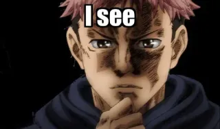 😯 f4616b6a I see I see, meme, reaction, anime, expression, thinking whatsapp sticker