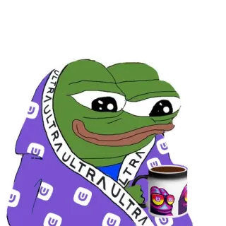 😏 5d9af10e Pepe the Frog ULTRA 페페, 개구리, 밈, 울트라, 담요, 포근함, 커피 whatsapp sticker