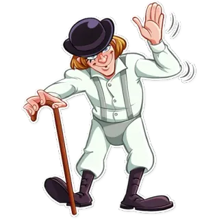 👋 f8c1a89e Alex DeLarge A Clockwork Orange 드루그, 시계태엽 오렌지, 폭력, 볼러 모자, 지팡이 telegram sticker