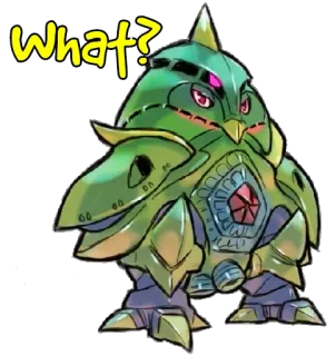 😳 b6df497c What? 卡通, 机器人, 绿色, 问题, 怪物 telegram sticker