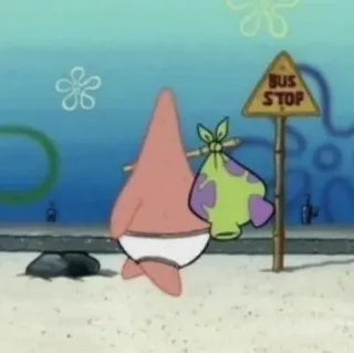 ✨ b28651c9 Patrick Star Spongebob Squarepants BUS STOP patrick, bob l'éponge, arrêt de bus, dessin animé, attendre, couche whatsapp sticker