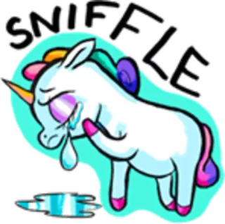 🐴 8f53a1f8 SNIFFLE 유니콘, 울음, 슬픈, 만화, 눈물, 귀여운, 스티커, 감정 telegram sticker