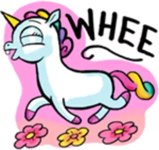 🐴 dd1938fa WHEE 유니콘, 귀여운, 신난다, 만화, 스티커, 판타지, 화려한 telegram sticker