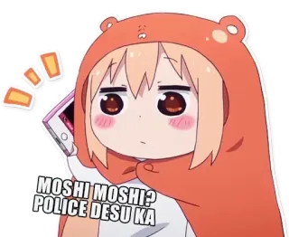 😕 00e3519f MOSHI MOSHI?
POLICE DESU KA Anime, Bellen, Politie, Telefoon, Vraag, Oranje whatsapp sticker