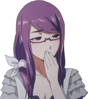 😌 b863344b Rize Kamishiro Tokyo Ghoul アニメ, 女の子, 紫髪, 眼鏡, 口を覆う telegram sticker