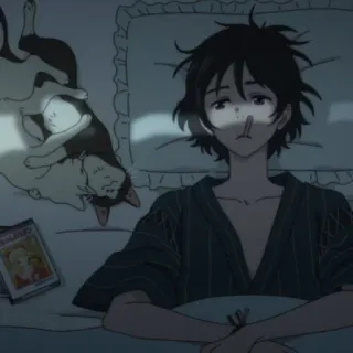 🥥 7ae51583 anime, cat, boy, bed, sick, sleepy whatsapp sticker