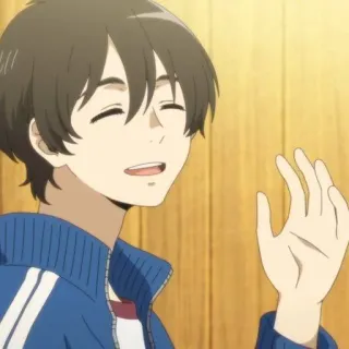 🥥 c74aab37 anime, boy, waving, smile, cheerful whatsapp sticker