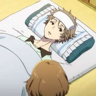 🥥 e128348b anime, sick, bed, character whatsapp sticker