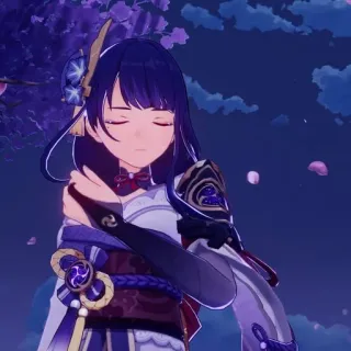 👾 5df6f758 Raiden Shogun Genshin Impact anime, videogame, Genshin Impact, Raiden Shogun, personagem, sakura, flores telegram sticker