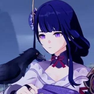 👾 6c172184 Raiden Shogun Genshin Impact Anime, Video game, Personagem, Cabelo roxo, Corvo telegram sticker