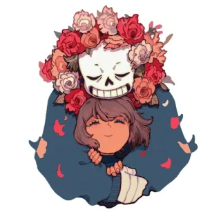 😘 cd30ad06 Sans Undertale Undertale, Sans, Frisk, スケルトン, 花, ハグ telegram sticker