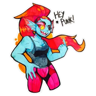 👊 a259ef9a Undyne Undertale HEY * PUNK! monstro, peixe, anime, punk, video game telegram sticker