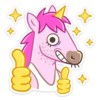 👍 24564153 единорог, мультфильм, палец вверх, позитив, блестки, розовый, смешной telegram sticker