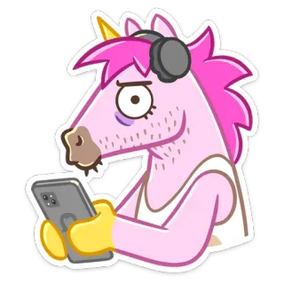 📱 824aff69 единорог, наушники, мобильный телефон, розовый, мультфильм, наклейка, животное telegram sticker