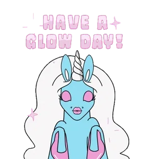 🦄 c387a292 HAVE A GLOW DAY!! единорог, свечение, блеск, магический, милый, позитивный, день telegram sticker