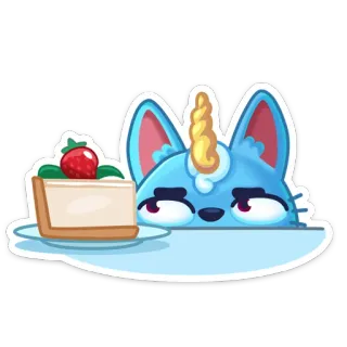 🍟 54cf5ed2 แมว, ยูนิคอร์น, การ์ตูน, เค้ก, สตรอว์เบอร์รี, ของหวาน telegram sticker