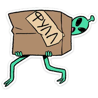 🛸 58474267 РУКА alien, box, carrying, funny, cartoon, hand telegram sticker