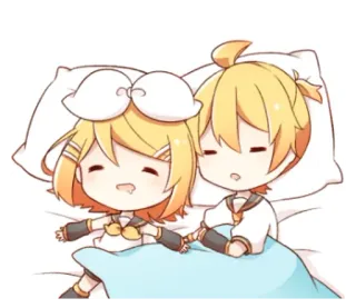 💭 fb01907e Rin and Len Kagamine vocaloid, rin kagamine, len kagamine, anime, chibi, schlafend, süß, kawaii telegram sticker
