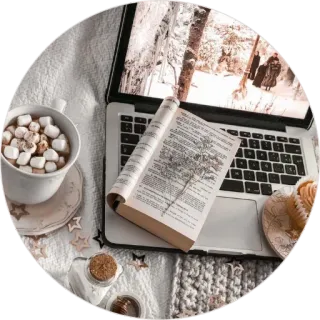 🧺 13236c30 laptop, marshmallows, hot chocolate, cozy, book, winter, cupcake telegram sticker