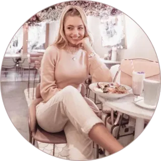 ☕️ c0b4632c woman, person, sitting, cafe, smiling, blonde telegram sticker